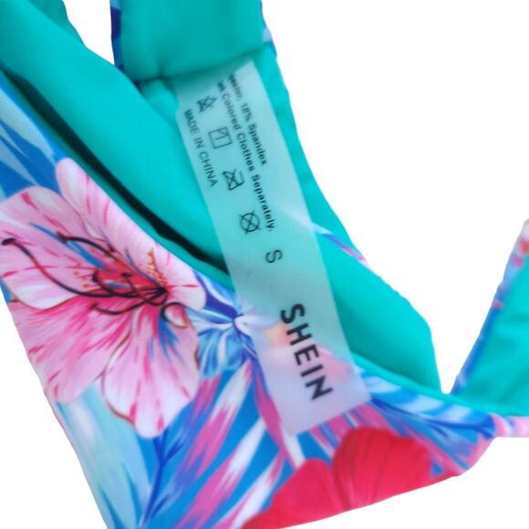 Shein Bikini Small Floral Bright Cheeky Brazilian Bottoms Bathing Suit 2 Piece - Picture 3 of 5
